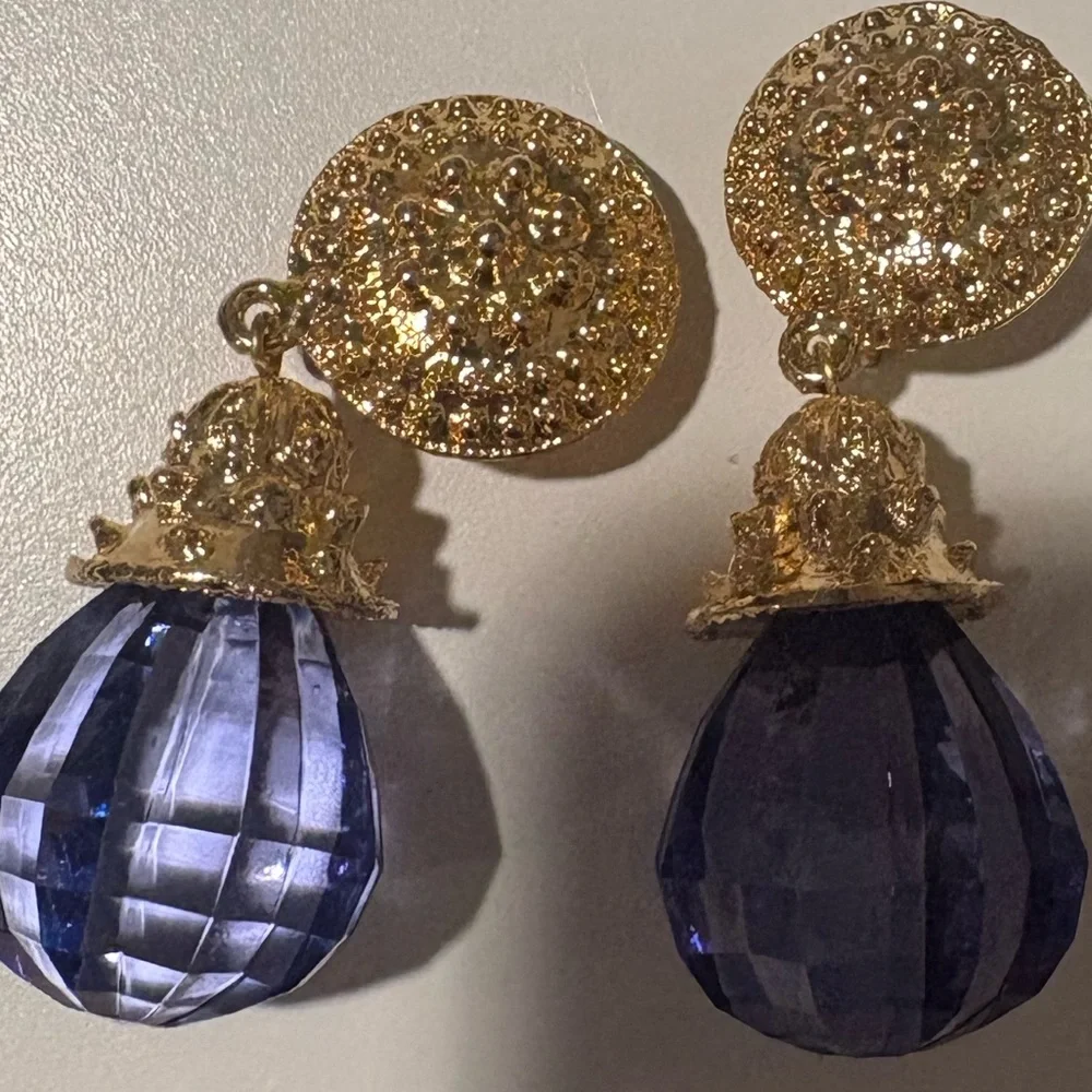 Vintage Blue Faceted Clip-On Earrings
